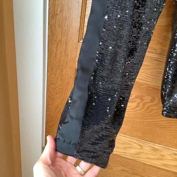 TOPSHOP Black Sequin Tuxedo Stripe Relaxed Trousers Size 4 - Picture 8 of 14